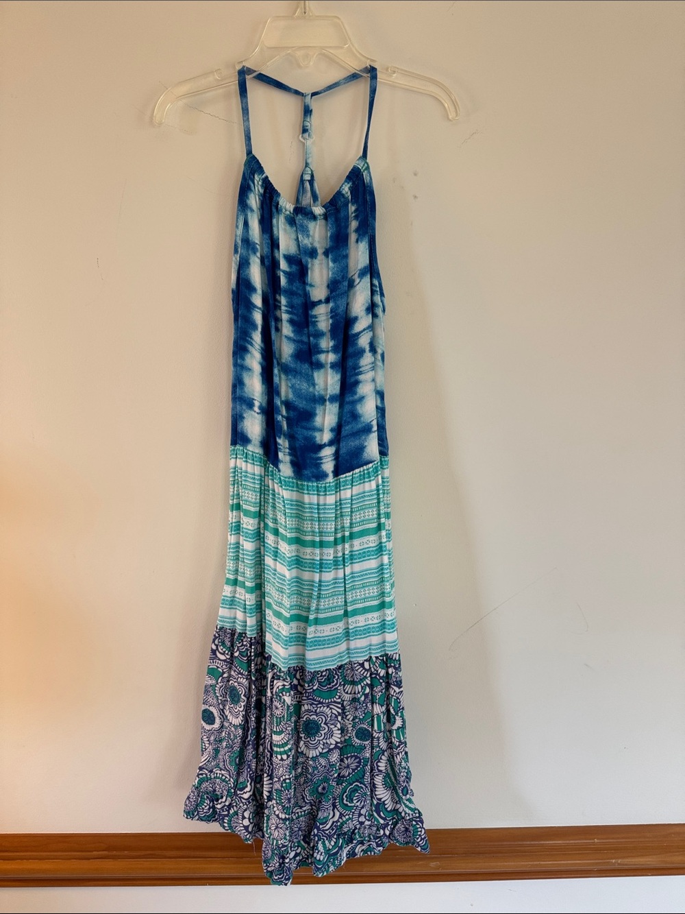 Tucker Tate Blue & Teal Tie-Dye Maxi Dress with Mixed Print Girls Size L